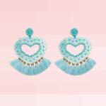 Ezera Cercei Jhumka din margele Miyuki, in forma de inima, stil indian, culoare turcoaz (CJUHM)