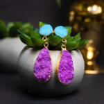 Ezera Cercei cristale Druzy Agate picatura Bimala placat cu aur 18K (EZCBIM)