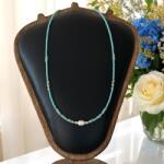 Ezera Colier choker handmade Elina din miyuki albastru cu Acvamarin si argint placat cu aur 925 (CABELIN925)