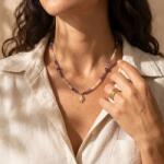 Ezera Colier elegant Charlotte ajustabil din ametist si citrin cu argint 925 placat cu aur (EZCCHARL)