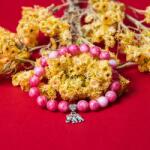 Ezera Bratara Paloma cu pietre semipretioase, Rodocrozit Roz si Charm Elefant, pentru femei, margele de 8mm (EZBHMPAL)