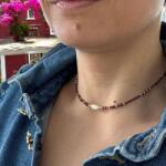 Ezera Colier Choker Elina handmade din margele miyuki rosii cu Granat si argint placat cu aur 925 (CELMGR925)