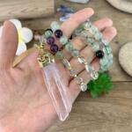 Ezera Colier Mala 108 margele din cristale de Fluorit si Cuart cu Varf de Cristal de Stanca (CMALFLU)