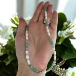 Ezera Colier elegant choker Lana din Jad verde si perle cu accesorii din argint placat cu aur (CCLANA925)