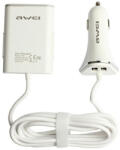Awei C-400 9.6A 4xUSB High Speed, autós töltő, fehér
