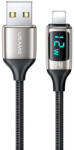 USAMS U78 Lightning, 1, 2m, LED 2.4A, Fast Charging, kábel, ezüst
