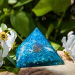 Ezera Piramida Orgonica Azurite din Cristale de Acvamarin, Cuart Alb, Praf de Cupru si Spirala Vibrationala de Cupru (POAZU) Obiect de decorat