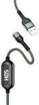 USAMS U48 fonott Lightning, 1, 2m, 2A Fast Charging LED, kábel, zöld