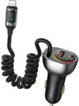 USAMS C37 1xUSB+1xUSB-C 60W, + kabel Ligtning, 30W, PD+QC Fast Charge CC193CC01 (US-CC193), autós töltő, fekete