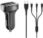 USAMS C13 2.1A 3w1 (microUSB/USB-C/lightning) NTU35YTSC13TZ, autós töltő, fekete