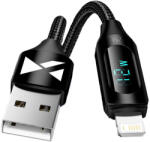 Wozinsky USB-A Lightning WUALC2 LED Display 2.4A, 2m, kábel, fekete