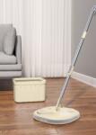Dreamramp Set mop rotativ cu doua rezerve Dreamramp, culoare bej, Galeata patrata, doua compartimente pentru apa curata si murdara, robinet de scurgere a apei, consum redus de apa (WYL-821BEJ)