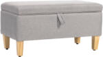 HOMCOM Banc de depozitare, capăt de pat, suport pentru picioare căptușit cu aspect de in cu picioare din lemn de cauciuc, 71x37x36cm, gri deschis | Aosom Romania (838-200V00LG)