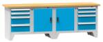POLAK Moduláris műhelyasztal PS3-1, 2500 x 700 x 880 mm, BÜKK, szürkéskék