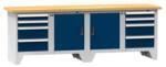 POLAK Moduláris műhelyasztal PS3-1, 2500 x 700 x 880 mm, BÜKK, szürke-sötétkék