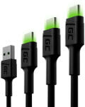 Green Cell kábel Ray USB-C kábel 30cm 120cm 200cm zöld LED backlight gyorstöltő UC QC 3.0 (GC35857)