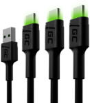 Green Cell Ray USB-C 120cm kábel zöld LED backlight gyorstöltő Ultra Charge QC 3.0 - GreenCell (GC35858)