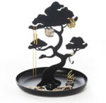  Fekete színű fém bonsai fa ékszertartó állvány tálcával - 17 cm (JK21)