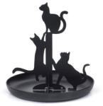  Fekete színű cicás fém ékszertartó állvány tálcával - 16, 5 cm (JK14)