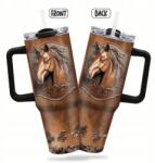  Thermo bögre termosz szívószál nagy acél Ló Lovak Boho Art 1200 ml 1, 2 L (815921013530)