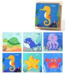 Flippy Puzzle din Lemn, Flippy, 9 Cuburi, 6 Fete, 4-6 Ani, 11 x 11 x 3.2 cm, Model Animale Marine, Multicolor (164758)