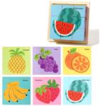 Flippy Puzzle din Lemn, Flippy, 9 Cuburi, 6 Fete, 4-6 Ani, 11 x 11 x 3.2 cm, Model Fructe, Multicolor (164757)