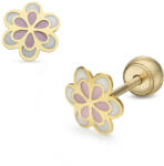 Lisa Jewelry for Kids rózsaszín-fehér virág gyerek fülbevaló gömb zárral (JTAG-0314-18)