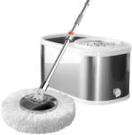 Dreamramp Set DreamRamp galeata mop cu centrifuga din inox galeata ovala, finisaj lucios si orificiu de scurgerea a apei cu doua rezerve. Gri (INOX15)
