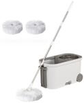 Dreamramp Set Galeata Mop Rotativ cu Doua rezerve , cu Stoarcere Inox si Scurgere Separata, Dreamramp , Maner pentru Transport si Rotii , Gri (WYL-818)