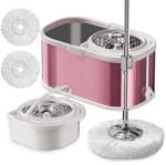 Dreamramp Set DreamRamp galeata mop cu centrifuga din inox galeata ovala ROZ, finisaj lucios si orificiu de scurgerea a apei cu doua rezerve (INOX7)