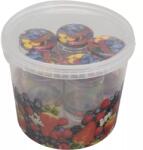 Gastro befőttesüveg 210 ml, csavaros tető gyümölcsmintás dekorral, 10 darabos készlet, gyűjtővödörrel együtt