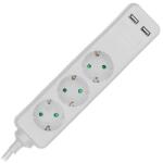 V-TAC Prelungitor 3 prize + 2 USB, cablu 3G1.5mm2 1.5 m, 16A, alb, V-Tac SKU-8774 (SKU-8774)