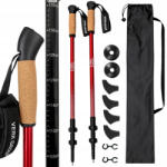 Nordic walking bot, túrabot, parafa markolattal, piros - állítható trekking bot (v14706_CZE)