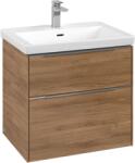 Villeroy & Boch Dulap baza suspendat Villeroy & Boch Subway 3.0 622x576x478 mm cu doua sertare, Oak Kansas, maner aluminiu (C57600RH)