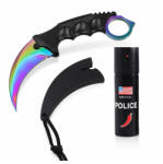 Depox Set cutit karambit si spray paralizant DEPOX®, Rainbow Blade, 25 cm - Copie (1205)