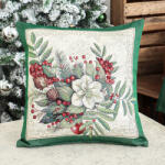 Cortimex Kft Classic piros bogyós zöld szélű párnahuzat ezüst lurex 45x45 cm