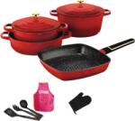 DSP Set Oale și Tigăi Premium 11 Piese din Aluminiu Turnat, Strat Antiaderent Rezistent, Compatibil cu Inducție și Toate Tipurile de Plite, Rosu (CA013-S01-Red)
