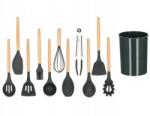 Springos Set ustensile bucatarie, silicon si bambus, grafit, 12 piese, Springos (KI0005)