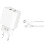 XO Incarcator Retea Cu Cablu USB-C XO Design CE02C, 10.5W, 2.1A, 2 x USB-A, Alb