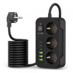 Tech-Protect Prelungitor Tech-Protect PC3X6, 3 x Schuko - 3 x USB-A - 3 x USB-C, Negru