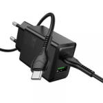 hoco. Incarcator Retea Cu Cablu USB-C HOCO N71, 30W, 3A, 1 x USB-A - 1 x USB-C, Negru