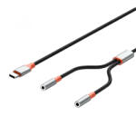 XO Design Cablu Audio Splitter USB-C - 2 x 3.5mm XO Design NB-R269B 2in1, 1.2m, Negru - koubsolutions