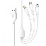 XO Design Cablu Incarcare USB-A - Lightning / microUSB / USB-C XO Design NB230 3in1, 20W, 1m, Alb - koubsolutions