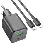 hoco. Incarcator Retea Cu Cablu Lightning HOCO N41, 20W, 3A, 1 x USB-A - 1 x USB-C, Negru - koubsolutions