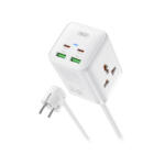 XO Design Prelungitor XO Design WL24, 2 x Priza - 2 x USB-A - 2 x USB-C, Alb