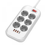 ColorWay Prelungitor ColorWay, 6 x Schuko - 3 x USB-A - 1 x USB-C, Alb