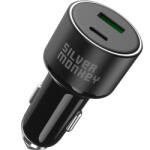 Silver Monkey Incarcator Auto Silver Monkey SMA014, 100W, 3A, 1 x USB-A - 1 x USB-C, Negru - koubsolutions