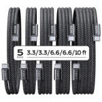 Lisen Cablu Date si Incarcare USB-C - USB-C Lisen, 60W, Set 5 bucati (2 x 1m, 2 x 2m, 1 x 3m), Negru YL0123070010