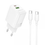 BOROFONE Incarcator Retea Cu Cablu USB-C Borofone BN29 Fuente, 30W, 3A, 1 x USB-A - 1 x USB-C, Alb
