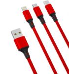 XO Design Cablu Incarcare USB-A - Lightning / microUSB / USB-C XO Design NB173 3in1, 18W, 1.2m, Rosu - koubsolutions